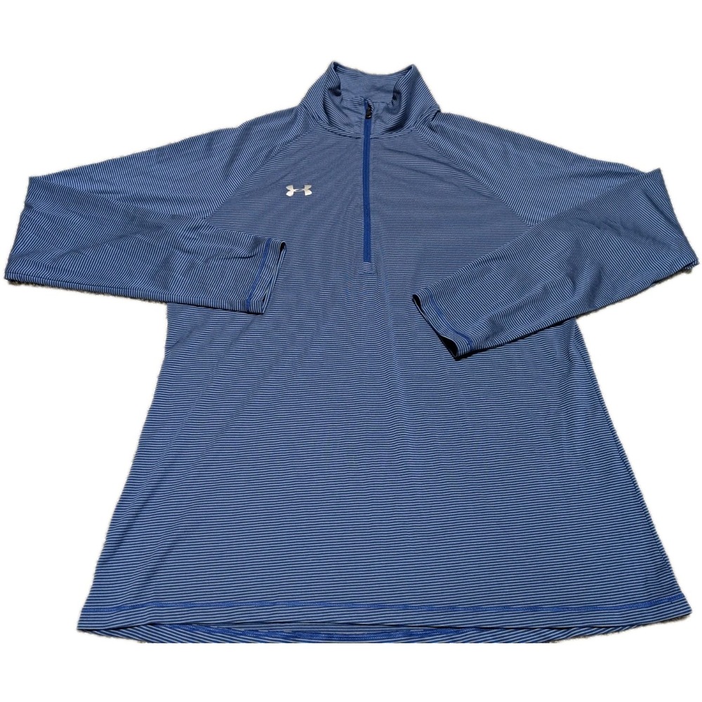 Under Armour Men's Quarter Zip Lightweight Blue Striped Heat Gear Loose Size L